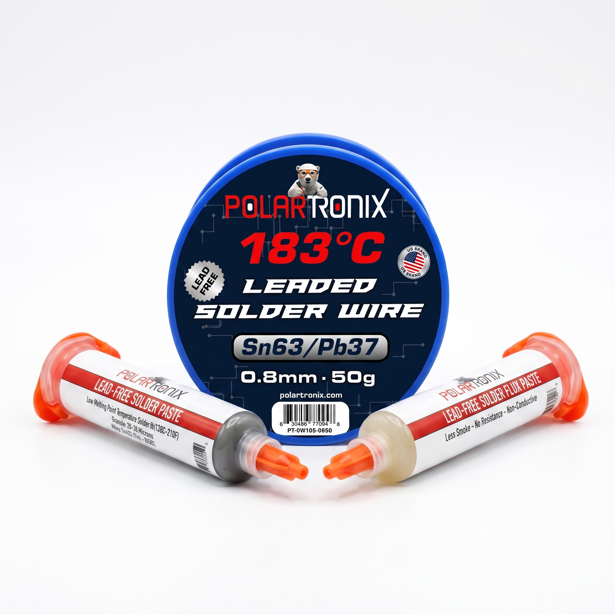 PolarTronix soldering supplies including solder paste, solder wire and flux